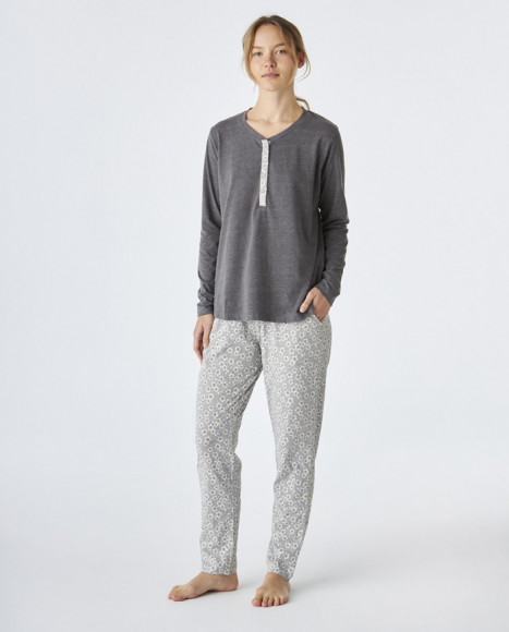 Pijama de mujer de algodón de color gris Pijama de mujer de algodón de color gris