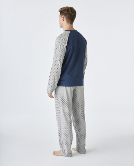 Pijama de hombre de algodón en color azul y gris Pijama de hombre de algodón en color azul y gris