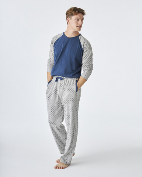 Pijama de hombre de algodón en color azul y gris Pijama de hombre de algodón en color azul y gris