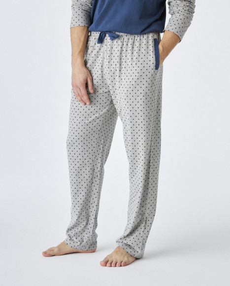 Pijama de hombre de algodón en color azul y gris Pijama de hombre de algodón en color azul y gris