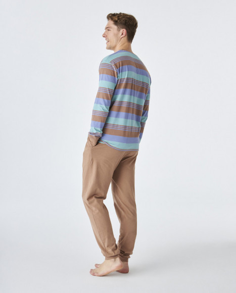 Pijama de hombre de algodón de color marrón a rallas Pijama de hombre de algodón de color marrón a rallas