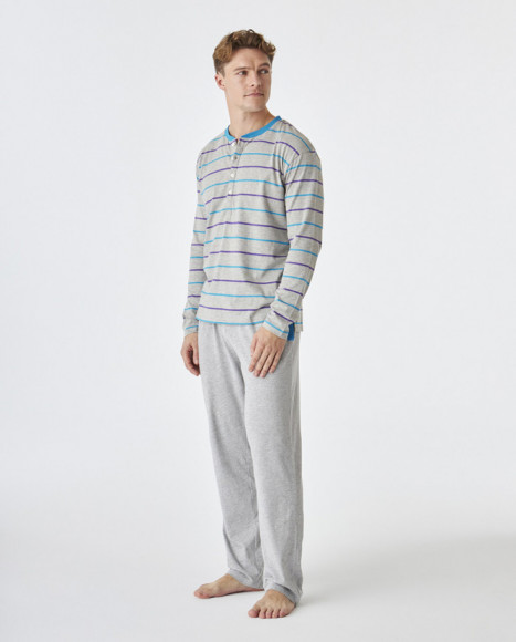 Pijama de hombre de algodón en color gris a rayas Pijama de hombre de algodón en color gris a rayas