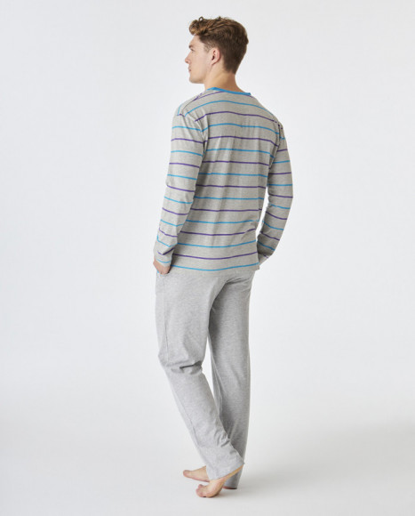 Pijama de hombre de algodón en color gris a rayas Pijama de hombre de algodón en color gris a rayas