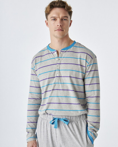 Pijama de hombre de algodón en color gris a rayas Pijama de hombre de algodón en color gris a rayas