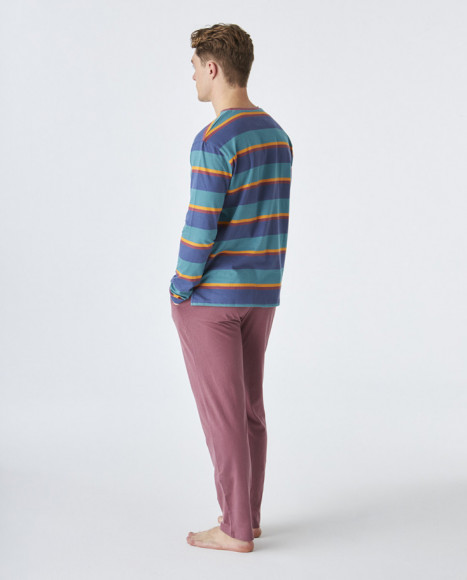 Pijama de hombre de algodón de color granate a rayas Pijama de hombre de algodón de color granate a rayas