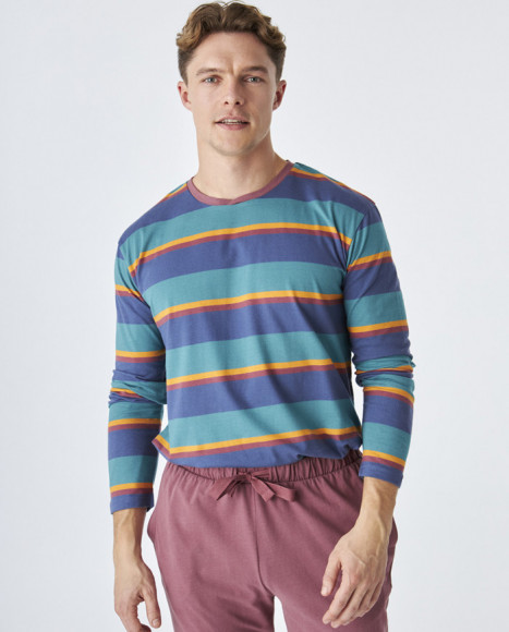 Pijama de hombre de algodón de color granate a rayas Pijama de hombre de algodón de color granate a rayas
