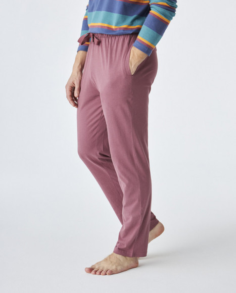 Pijama de hombre de algodón de color granate a rayas Pijama de hombre de algodón de color granate a rayas