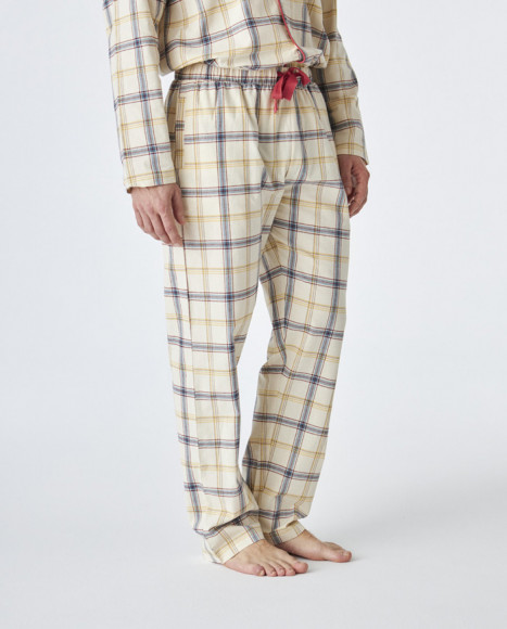 Pijama de hombre de algodón de color beige a cuadros Pijama de hombre de algodón de color beige a cuadros