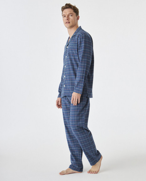 Pijama de hombre de algodón de color azul a cuadros Pijama de hombre de algodón de color azul a cuadros