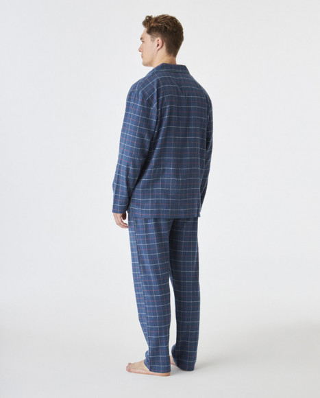 Pijama de hombre de algodón de color azul a cuadros Pijama de hombre de algodón de color azul a cuadros