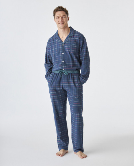 Pijama de hombre de algodón de color azul a cuadros Pijama de hombre de algodón de color azul a cuadros