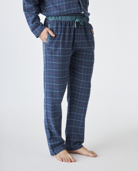 Pijama de hombre de algodón de color azul a cuadros Pijama de hombre de algodón de color azul a cuadros