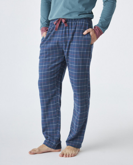Pijama de hombre de algodón de color verde y azul a cuadros Pijama de hombre de algodón de color verde y azul a cuadros