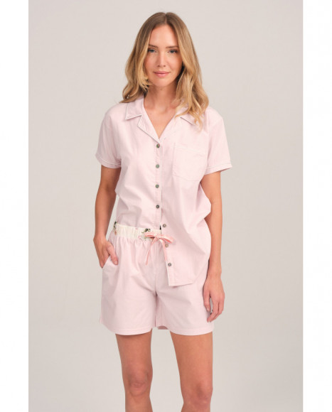 Pijama mujer en rosa con botones y bolsillo Pijama mujer en rosa con botones y bolsillo