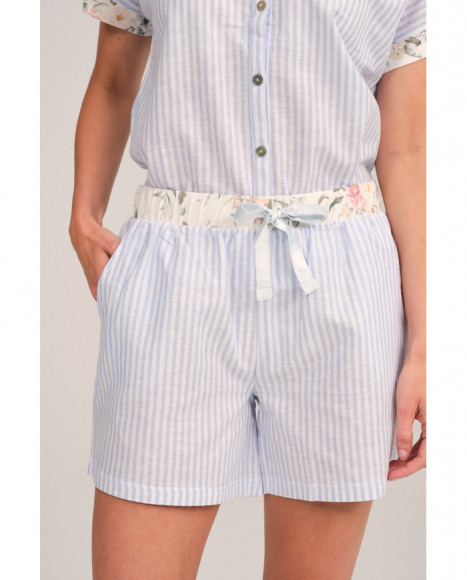 Pijama mujer en azul a rayas con detalle en las mangas Pijama mujer en azul a rayas con detalle en las mangas