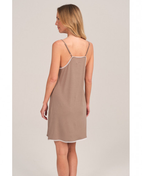Camisón mujer de tirantes marrón con detalles de encaje Camisón mujer de tirantes marrón con detalles de encaje