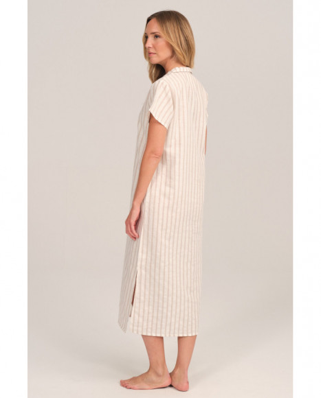 Camisón mujer largo de rayas beige con botones Camisón mujer largo de rayas beige con botones