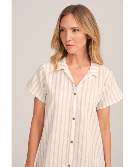 Camisón mujer largo de rayas beige con botones Camisón mujer largo de rayas beige con botones