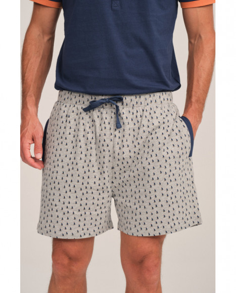 Pijama hombre azul con detalles naranja y pantalón gris Pijama hombre azul con detalles naranja y pantalón gris