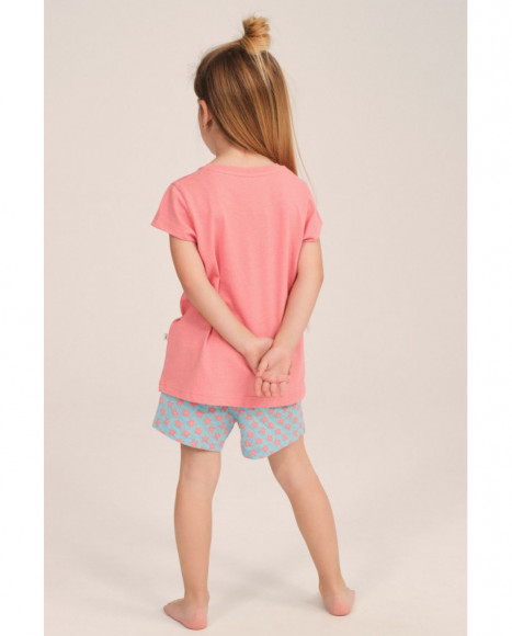 Pijama de manga corta para niña color rosa con estampado de Pijama de manga corta para niña color rosa con estampado de