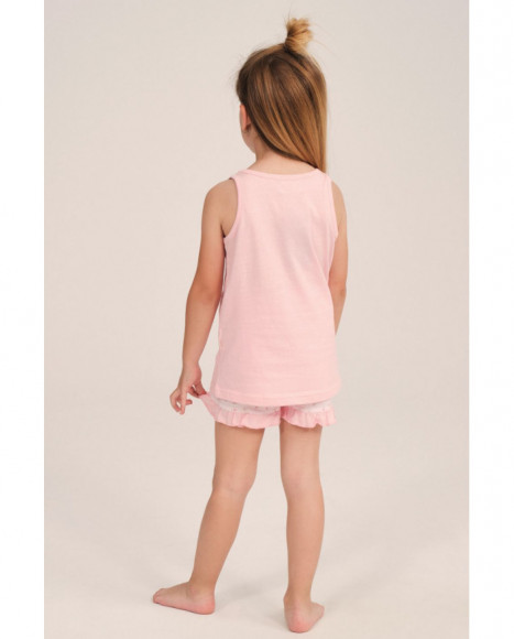 Pijama sin mangas para niña color rosa con estampado floral Pijama sin mangas para niña color rosa con estampado floral