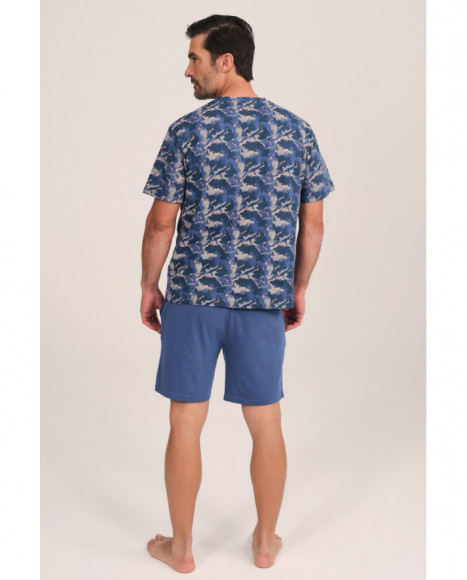 Pijama de hombre en azul con camiseta estampada y pantalón Pijama de hombre en azul con camiseta estampada y pantalón