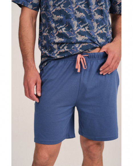 Pijama de hombre en azul con camiseta estampada y pantalón Pijama de hombre en azul con camiseta estampada y pantalón