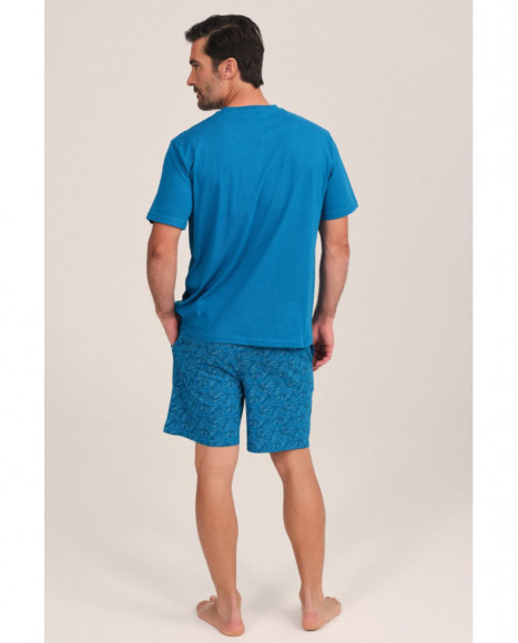 Pijama de hombre en azul con estampado tropical Pijama de hombre en azul con estampado tropical