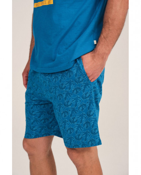 Pijama de hombre en azul con estampado tropical Pijama de hombre en azul con estampado tropical