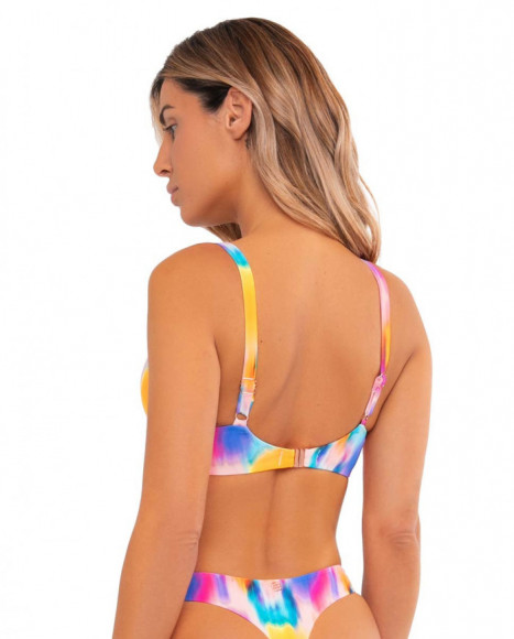 Top de bikini mujer color amarillo con estampado tie-dye y Top de bikini mujer color amarillo con estampado tie-dye y