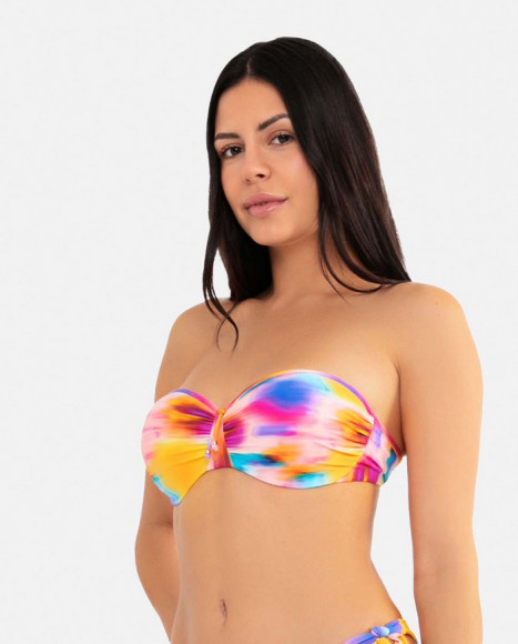 Top de bikini mujer color amarillo con estampado tie-dye bandeau