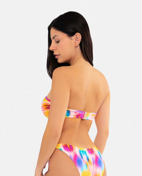 Top de bikini mujer color amarillo con estampado tie-dye bandeau Top de bikini mujer color amarillo con estampado tie-dye bandeau
