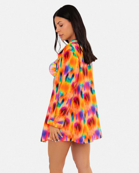 Camisa playera mujer color naranja con estampado tie-dye Camisa playera mujer color naranja con estampado tie-dye