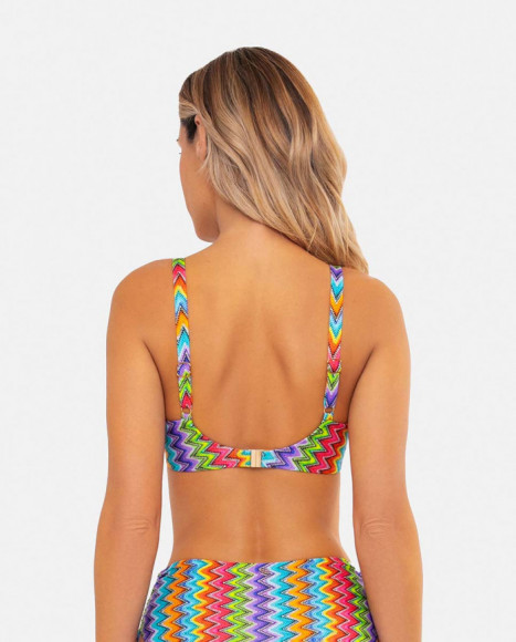 Top de bikini mujer color azul con estampado zigzag y detalle Top de bikini mujer color azul con estampado zigzag y detalle