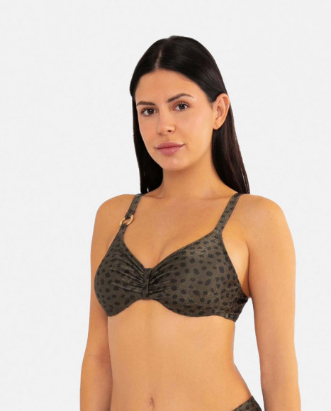 Top de bikini para mujer en color verde con estampado de