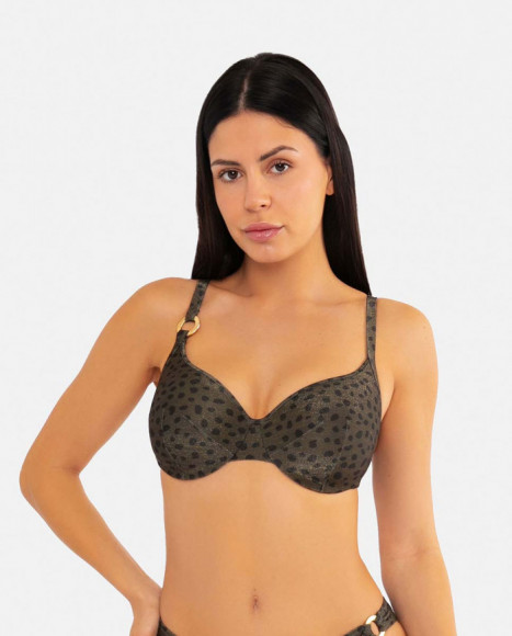 Top de bikini para mujer en color verde con estampado de