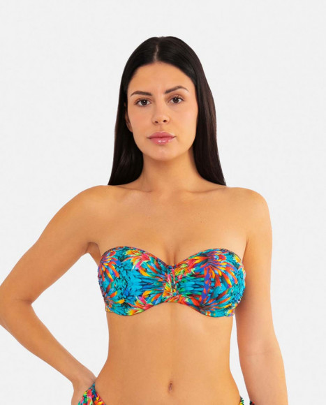 Top bikini para mujer bandeau en color azul con estampado