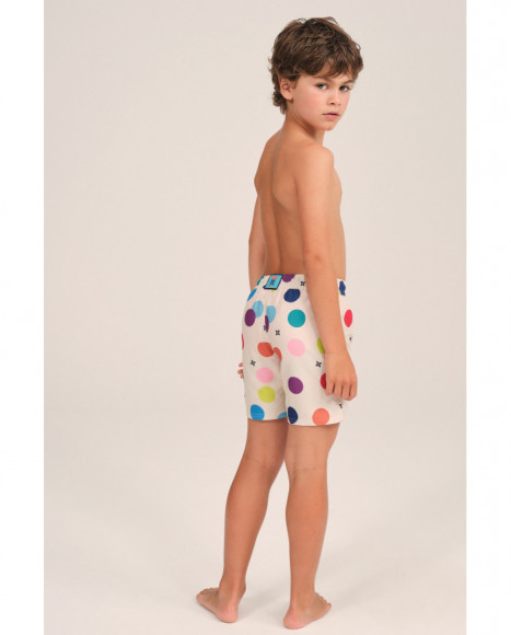 Bañador para niño en beige con estampado de lunares multicolor Bañador para niño en beige con estampado de lunares multicolor