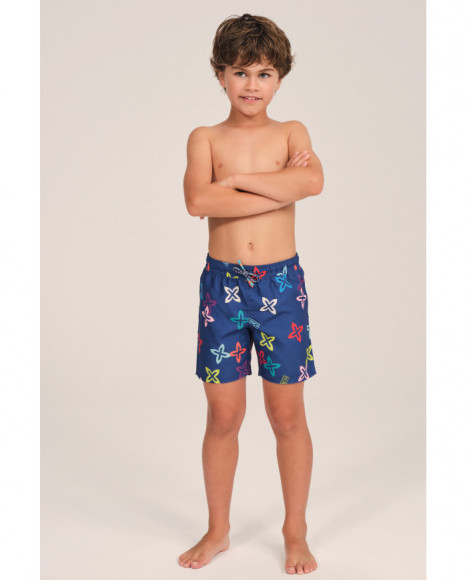 Bañador para niño en azul con estampado multicolor colección Munich.