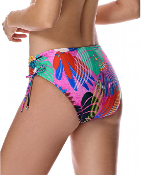 Braga de bikini para mujer clásica pierna más baja con costado regulable en color fucsia Braga de bikini para mujer clásica pierna más baja con costado regulable en color fucsia