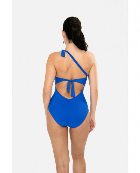 Bañador para mujer de escote asimétrico con foam de color azul Bañador para mujer de escote asimétrico con foam de color azul