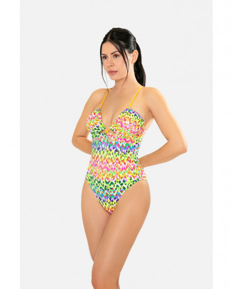 Bañador para mujer de diseño cruzado en X con foam extraible de color amarillo