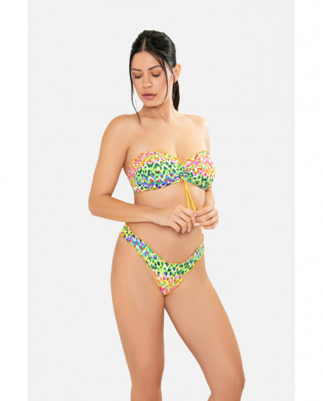 Bikini para mujer bandeau con copa extraible y sin aro de color amarillo