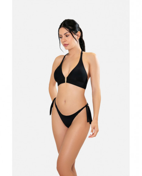 Bikini para mujer de escote profundo con copa extraible y sin aro de color negro