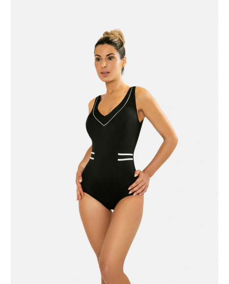 Bañador para mujer de escote pico con foam de color negro