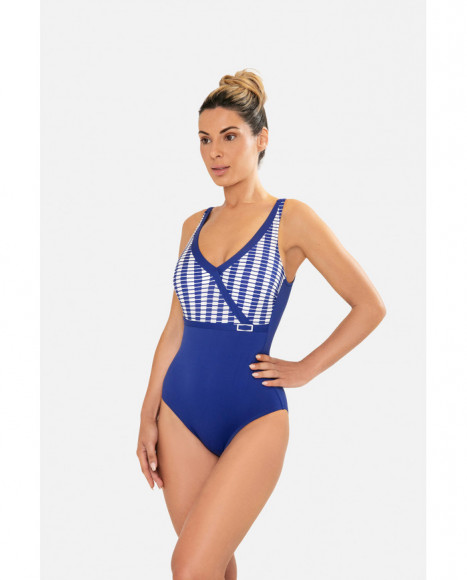 Bañador para mujer de escote cruzado con foam de color azul marino