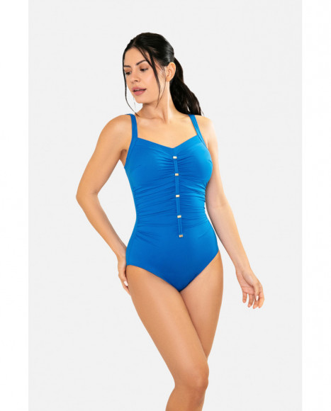 Bañador para mujer de diseño de escote V abierta con foam de color azul