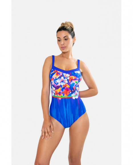 Bañador de mujer de diseño de escote V abierta con foam de color azul