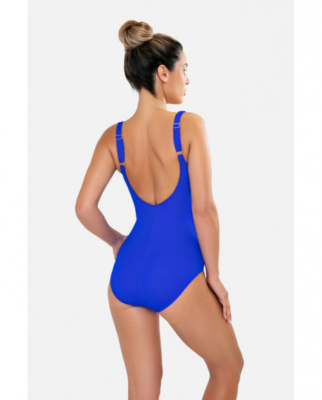 Bañador de mujer de diseño de escote V abierta con foam de color azul Bañador de mujer de diseño de escote V abierta con foam de color azul