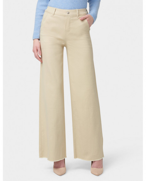 Pantalón mujer denim color beige bajo deshilachado, para un look cómodo Pantalón mujer denim color beige bajo deshilachado, para un look cómodo